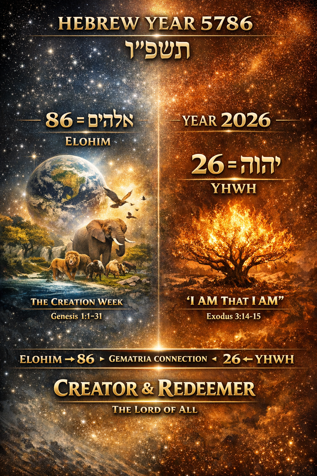 5786/2026 Hebrew Gematira Values Equals Names of God YHWH and Elohim
