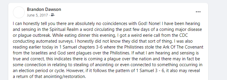 Prophetic CDC Phone Call of Coming Plague