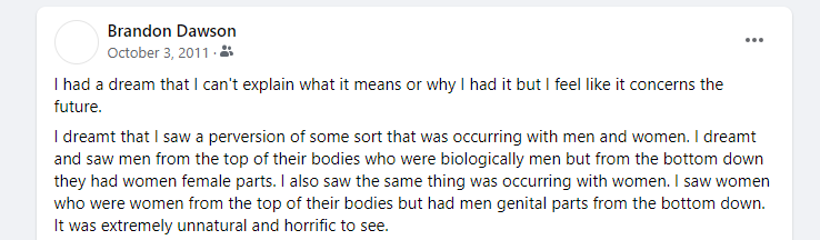 Prophetic Dream of Sexual Perversions Occurring to Human Bodies