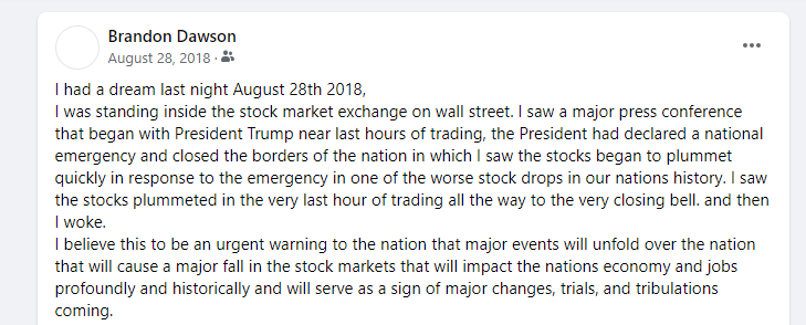 Prophetic Dream National Emergency and Stock Market Crash