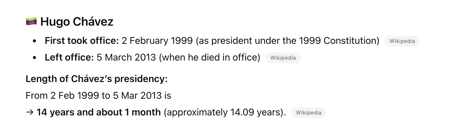 Hugo Chavez served 14 years as President of Venezuela
